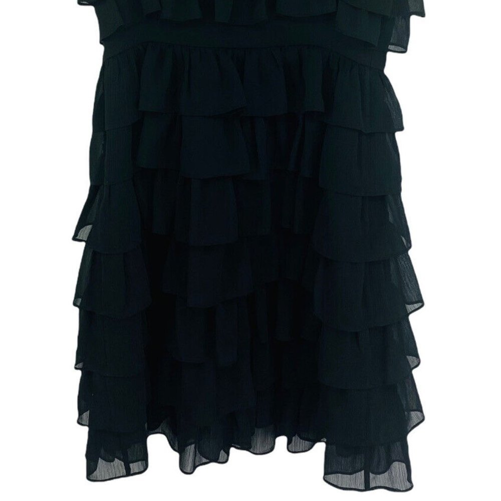 Juicy Couture Black Ruffle Mini Dress Silk Blend Size 2 - Picture 3 of 8